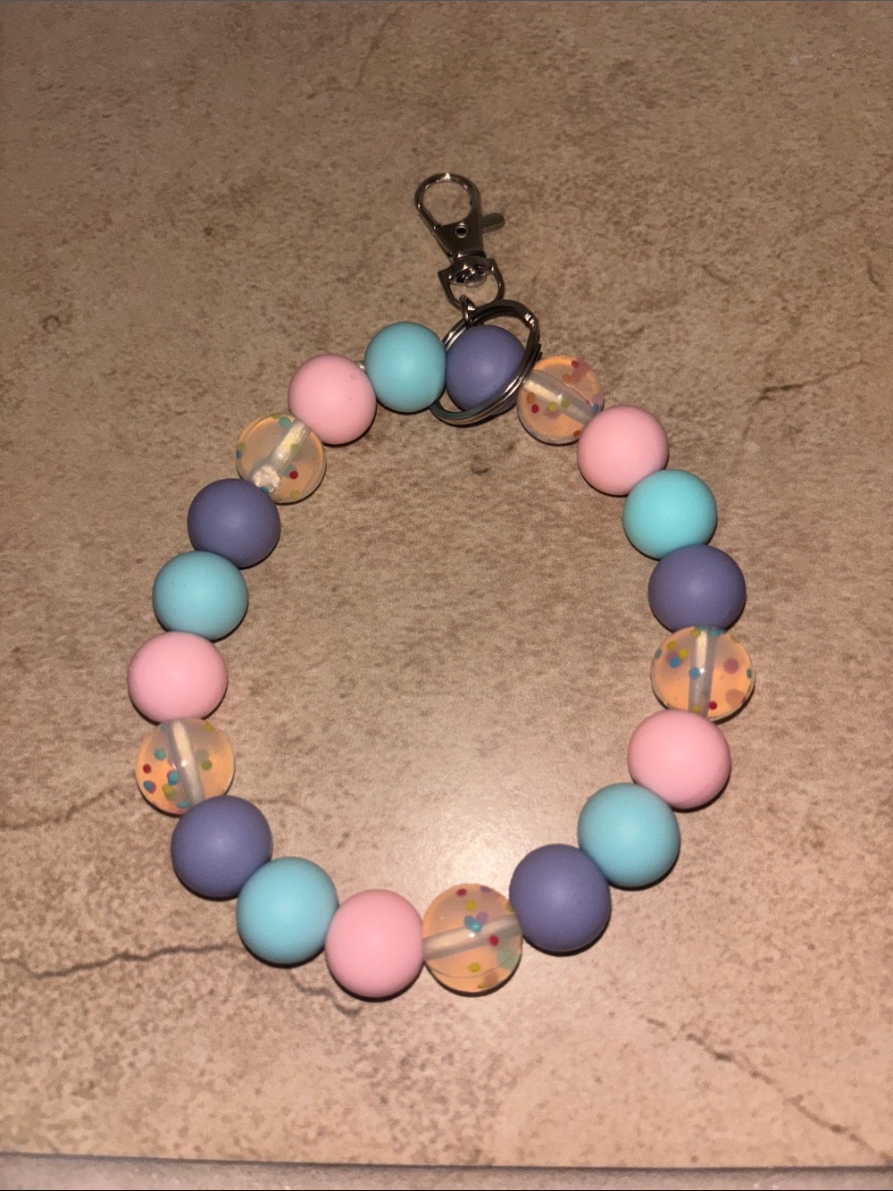 Beaded Wrist Keychain - Pastel Pink, Blue & Purple